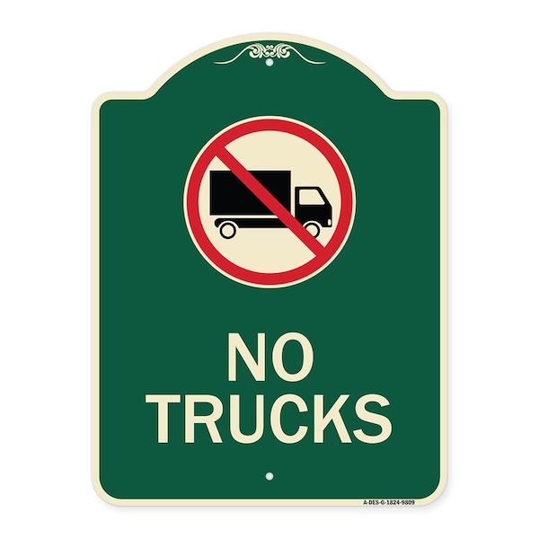 Signmission Designer Series-No Trucks With Graphic Green Heavy-Gauge Aluminum, 24" x 18", G-1824-9809 A-DES-G-1824-9809 - main